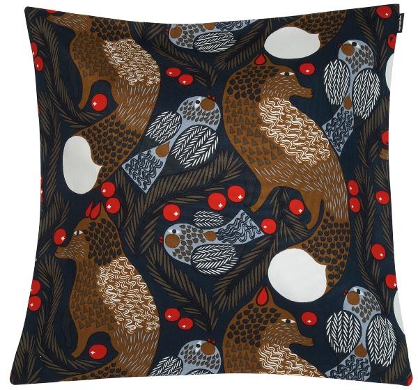 Marimekko-Ketunmarja-Kissenhuelle-50x50-cm-dunkelblau-braun-18572