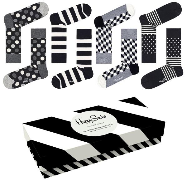 Happy Socks Unisex Struempfe Classic Schwarz Weiß Geschenkbox 4 Stk