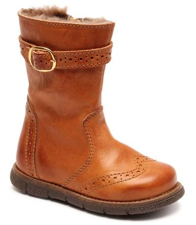 Bisgaard Maedchen Kinder Stiefel mit Fell Schnalle Reißverschluss Noli cognac kinderstiefel