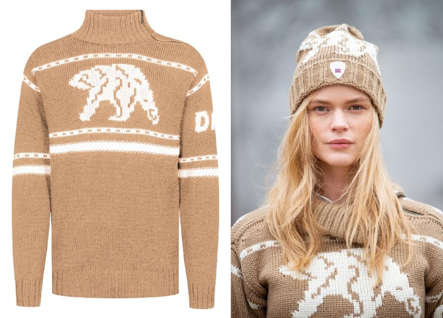 Dale of Norway Unisex Merino Pullover mit seitlichen Reißverschluss am Kragen Isbjorn beige weiss