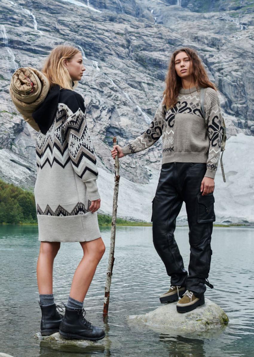 Dale of Norway Damen Wollkleid hoher Kragen Skåla sand, schwarz