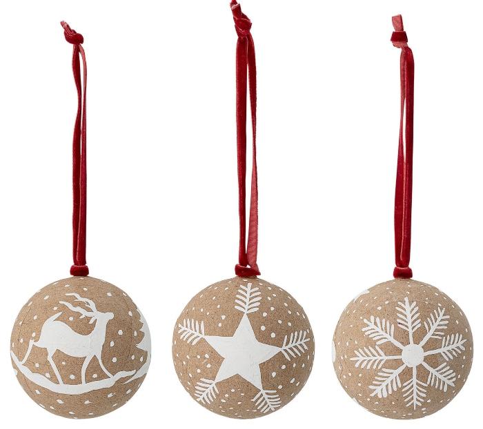 Bloomingville Baumkugel 3 Stk 7,5 cm Papier scandi-weihnachten