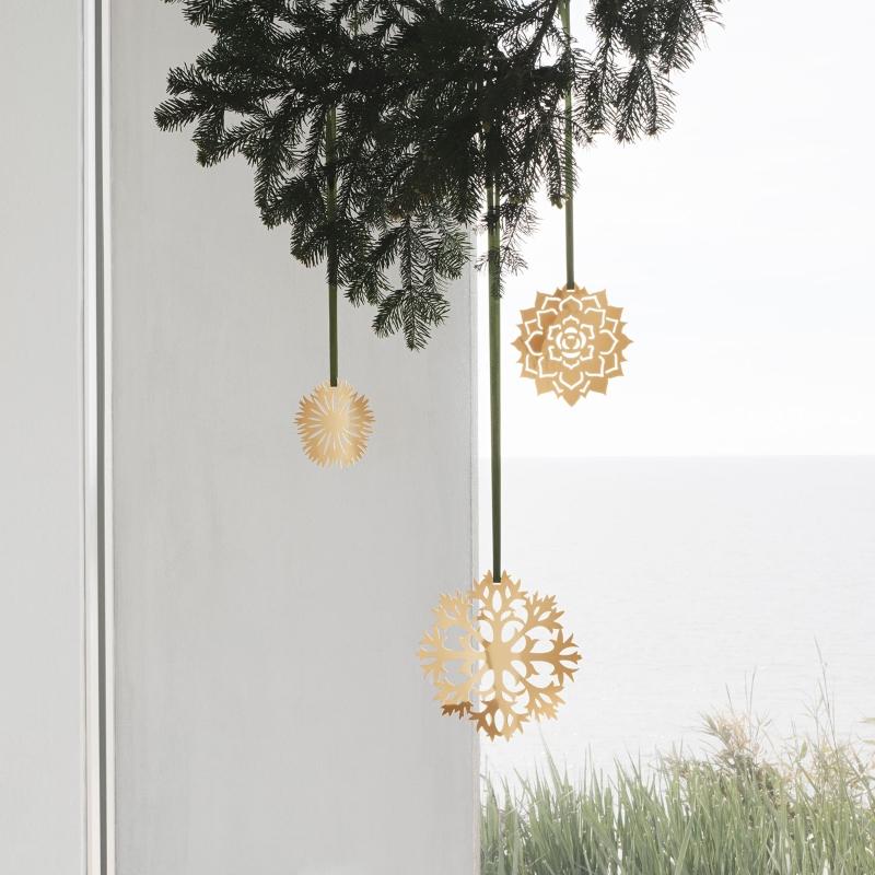 Georg Jensen Weihnachten 2020 Eisblume Deko Set 3 tlg gold skandinavischer-weihnachtsbaum-schmuecken