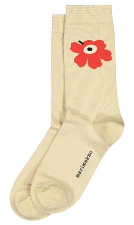 Marimekko-Damen-Struempfe-Unikko-Salla-beige-orange-rot-schwarz