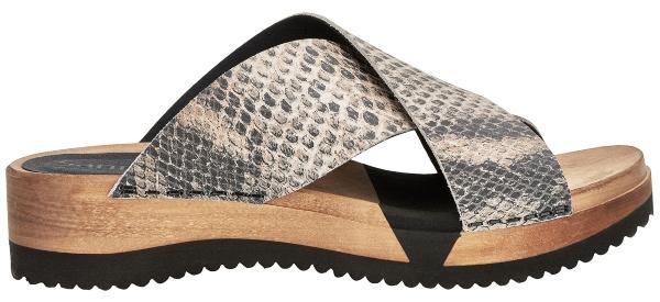 Sanita Damen Pantolette mit Flex Sohle Holz DNA Comfort Schlangenhautmuster Saskia