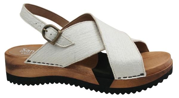 Sanita Damen Sandale Holz mit Flex Sohle Holz vegan weiss