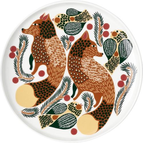 Marimekko Ketunmarja (Fuchsbeere) Oiva Teller 20 cm weiss, rot-braun, dunkelgruen