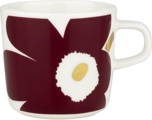 Marimekko Unikko Juhla (Fest) Oiva Tasse 0,2 l weiss, weinrot, gold