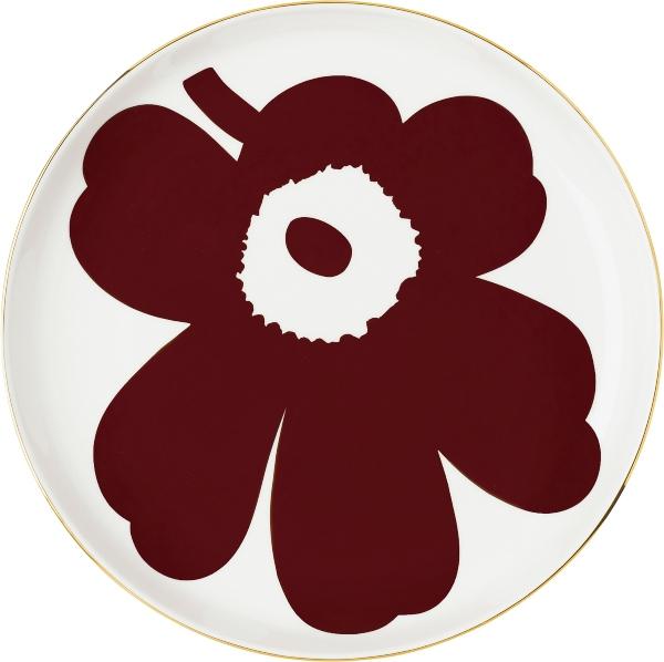 Marimekko Unikko Juhla (Fest) Platte 32 cm weiss, weinrot, gold