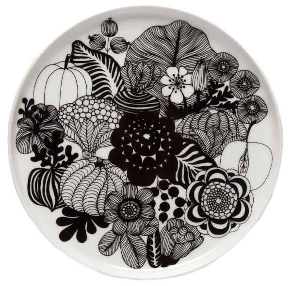 Marimekko-Siirtolapuutarha-Oiva-Teller-OE-20-cm-schwarz-cremeweiss