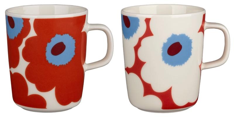 Marimekko Unikko Oiva Becher 0,25 l 2 Stk cremeweiss, tomatenrot, himmelblau