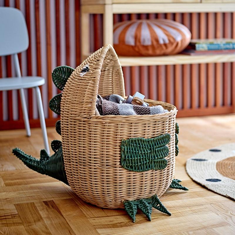 Bloomingville Eddi Aufbewahrungskorb Dinosaurier Rattan Hoehe 48 cm Breite 37 cm Laenge 57 cm natur