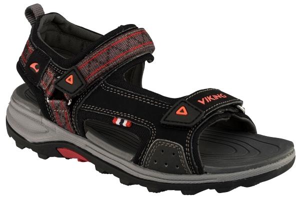 Viking Footwear Unisex Kinder Sandale mit Klettverschluss schwarz, rot Sandoey