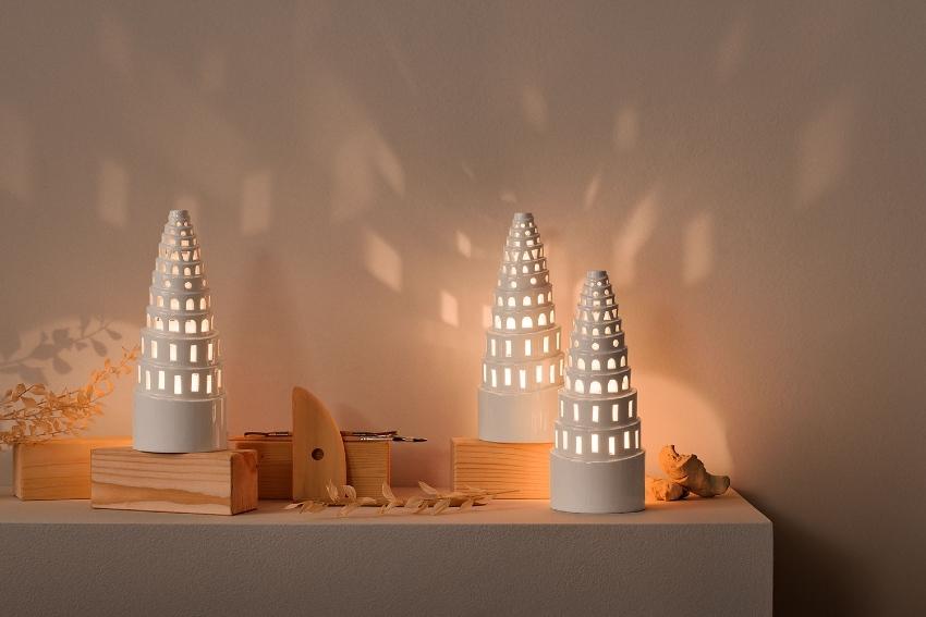 Kähler Design Urbania Lichthaus Hoher Turm Höhe 23 cm cremeweiß