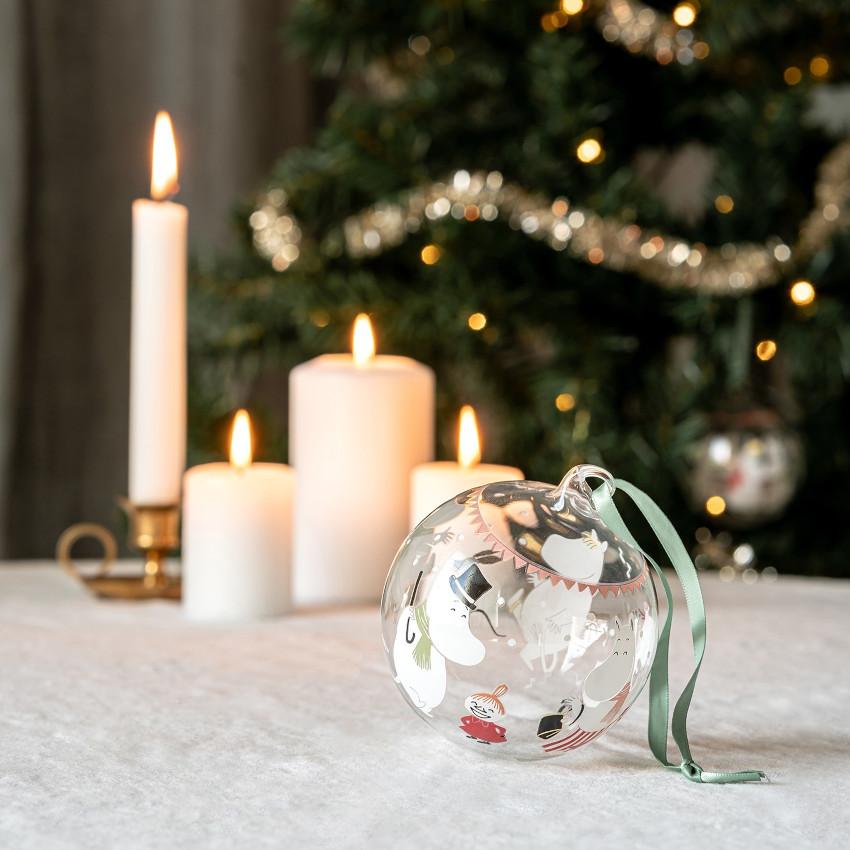 Muurla Mumin Festliche Stimmung Christbaumkugel Vorder- & Rückseite dekoriert Ø 9 cm