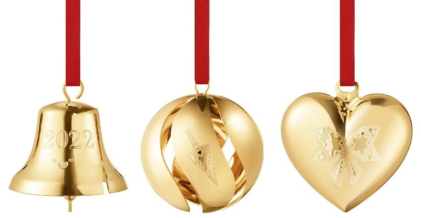 Georg Jensen Weihnachten 2022 Geschenkbox 3 tlg. (Glocke, Christbaumkugel und Herz) gold