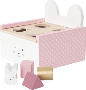 Jabadabado Holzspielzeug Steckspiel und Sortierbox Hase rosa, weiß 14x12x13 cm