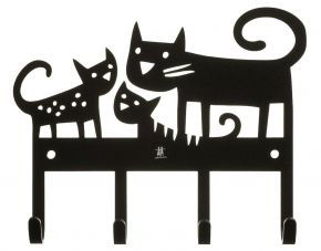 Bengt & Lotta Katzenfamilie Hakenleiste mit 4 Haken Metall 14,5x18 cm schwarz