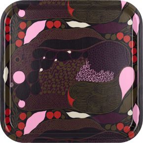 Marimekko Rusakko (brauner Hase) Tablett 32x32 cm oliv, marineblau, rot, rosa