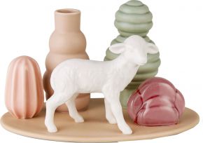 Dottir Nordic Design Sweet Stories Vase Lamm mit Figuren dusty rose Höhe 9,6 cm Länge 16,5 cm