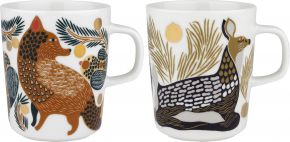 Marimekko Ketunmarja (Fuchsbeere) & Peura (Reh) Oiva Tasse / Becher 0,25 l 2 Stk. creme, kohle, gold