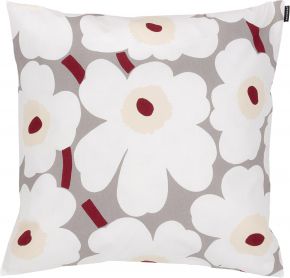Marimekko Unikko Kissenhülle 50x50 cm (Öko-Tex) hellgrau, weiß, dunkelrot, gelb