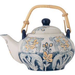 Bloomingville Teekanne mit Holzhenkel mit Teesieb 0,8 l blau, gelb, grau Myah