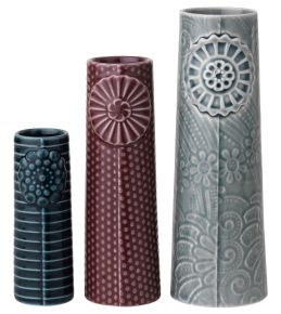 Dottir Nordic Design Pipanella Flock Blaubeerkuchen Vase 3er Set petrol, aubergine, graugrün