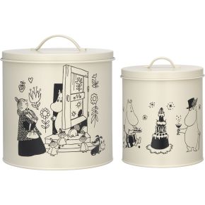 Muurla Mumins Haustiere Dose 2er Set - 3,8 l / 7,6 l Special Edtion 80 Jahre beige, schwarz