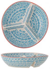Bloomingville Tapas Schale mit 3 Mulden Ø 25 cm blau cremeweiß orange