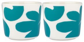 Marimekko Leikko (Schnittblume) Oiva Tasse / Becher ohne Henkel 0,2 l 2 Stk. cremeweiß, teal