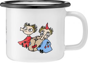 Muurla Mumins Retro Thingumy & Bob Tasse / Becher Emaille 0,15 l weiß, blau, rot, beige, gelb