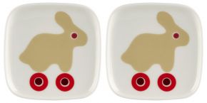 Marimekko Rulla (Rollen) Oiva Teller 10x10 cm 2 Stk. cremeweiß, hellbeige, rot