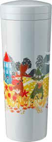 Stelton Mumin Carrie Thermoflasche 0,5 l mit Schraubverschluss & Edelstahlisolierkörper Muminhaus