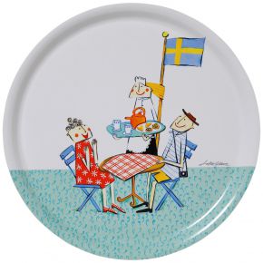 Bengt & Lotta Fika Kaffee Tablett Ø 31 cm blau, weiß, rot, gelb