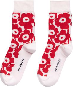Marimekko Damen Strümpfe rot, hellrosa Unikko Tone Kirmailla
