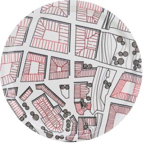 Born in Sweden Tablett Ø 31 cm Round City rosa, schwarz, weiß