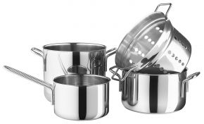 Eva Trio Edelstahl Topfset 4 tlg. 1,8 / 3,6 / 4,8 Liter und Pastasieb