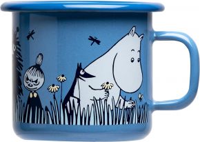 Muurla Mumins Tag im Garten Freunde Tasse / Becher Emaille 0,25 l  blau, schwarz, weiß