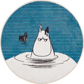 Vallila Mumin Kömmähdys Papa im See Teppich Ø 80 cm blau, weiß, schwarz