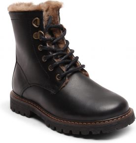 Bisgaard Unisex Kinder / Damen Stiefel mit Schnürverschluss / Lammfell Maia noir