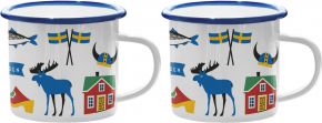 Citronelles Sweden Traditions Elch & schwedischer Flagge Tasse / Becher Emaille 0,3 l 2 Stk. blau