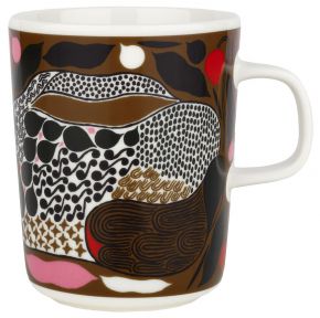 Marimekko Rusakko (brauner Hase) Oiva Tasse / Becher 0,25 l cremeweiß, braun, dunkelgrün, rot