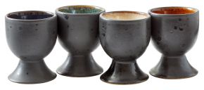 Bitz Steingut Eierbecher mit Fuß 4er Set schwarz matt