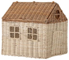 Bloomingville Mini Puppenhaus mit Deckel Rattan Höhe 30 cm Breite 25 cm Länge 30 cm natur