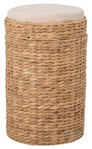 Bloomingville Iva Aufbewahrungskorb mit Deckel Wasserhyazinthe & Sitzauflage Höhe 51 cm Ø 33 cm natu