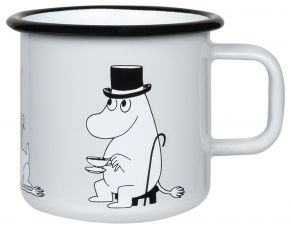 Muurla Mumins Retro Muminpapa Tasse / Becher Emaille 0,37 l grau, schwarz, weiß