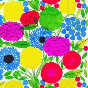 Marimekko Sitruunapuu Papierservietten 33x33 cm 20 Stk. gelb, blau, rot, weiß, mehrfarbig