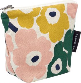 Marimekko Unikko Kait Kulturtasche (Öko-Tex) 16x20x9 cm leinen, dunkelgrün, mehrfarbig