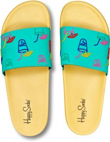 Happy Socks Unisex Badesandale Lemonade gelb, grün